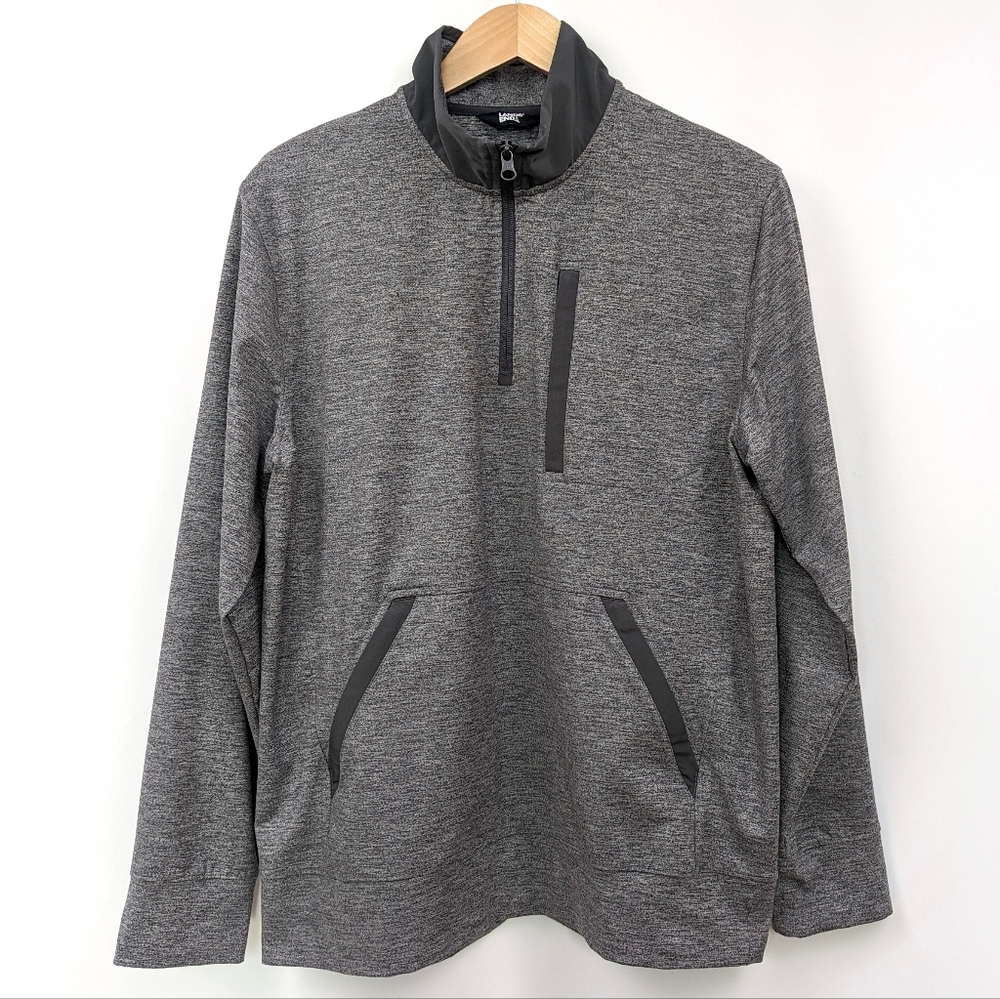 Lands' End Jacket Quarter Zip Pullover Kangaroo Pocket Stretchy Gray Medium